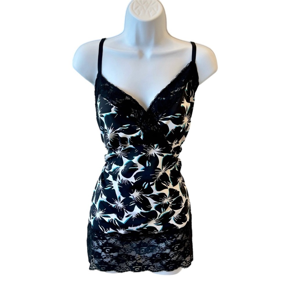 Cato Black Blue and White Floral Lace Slip